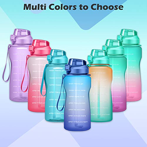 Ahape Gallon Motivational 64/100 oz Water Bottle with Time Marker & Straw, Large Daily Water Jug for Fitness Gym Outdoor Sports, Remind of All Day Hydration, Leak Proof, BPA Free (blue+purple, 64oz)