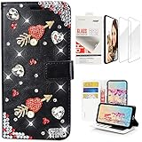 STENES Bling Wallet Case Compatible with iPhone 7 Plus/iPhone 8 Plus, 3D Handmade Sweet Arrow Heart Design Leather Case with Wrist Strap & Screen Protector [2 Pack] - Black