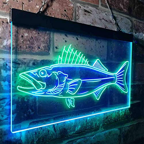 ADVPRO Walleye Fish Camp Man Cave Dual Color LED Neon Sign Green & Blue