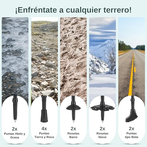 Fyror® 2 x telescopic trekking poles 62-135 cm with anti-shock system. Includes bag and accessories. Hiking sticks, ideal for the Camino de Santiago.