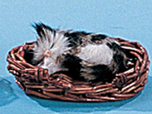 Cat Sleeping in Basket Collectible Figurine Kitten Statue Decoration