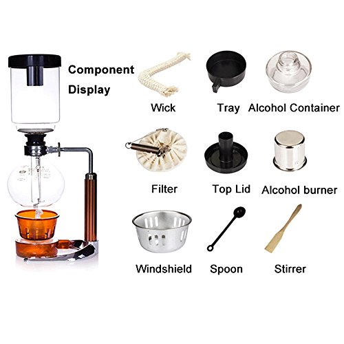moon-1 Syphon Coffee Maker Japanese Style Vacuum Glass Siphon Pot Percolators 1-3 Cups Siphon Coffee Maker (Syphon) (Coffee Maker) (74-2)
