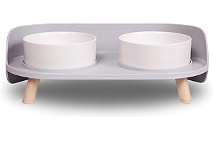 A4DOG Ceramic Dog Bowls with Stand - Elevated Dog Water and Food Bowl Set 13.5oz Cat & Dog Feeding Station Spill Proof Splash Proof Raised Pet Food Bowls for Dogs, No Mess Pet Feeder - Gray