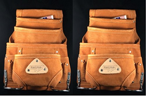 10 Pocket LEATHER tool bag Waist Belt Pouch with Hammer Holders for Carpenters Electricians 2- PACK !! 100% split leather.