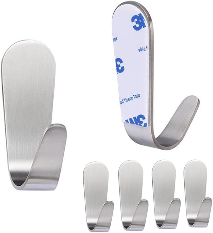 4 Pack Self Adhesive Hooks Max 3KG Coat Hooks Brushed Stainless Steel Wall Hooks Door Hooks Coat