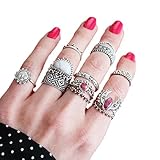 2017 New Bohemian Vintage Ethnic Turquoise Silver Rings Joint Knuckle Ring 14pcs