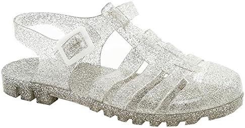 Rasolli Women's Fisherman T-Strap Jelly Flat Buckle Closure Soft Gladiator Sandals