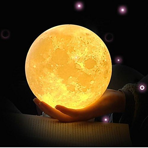 Unitake Luna Moon Night Light 3D Printed Touch Control Led Beside Table Lamp Rechargeable Battery Operated for Baby Nursery Kid Bedroom Valentine Gifts (5.9IN Moon Light with With Wood Base)