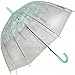 Kung Fu Smith Auto Open Clear Bubble Umbrella for Women and Girls, Green Floral Print Dome Umbrella for Rain, Cherry Blossom