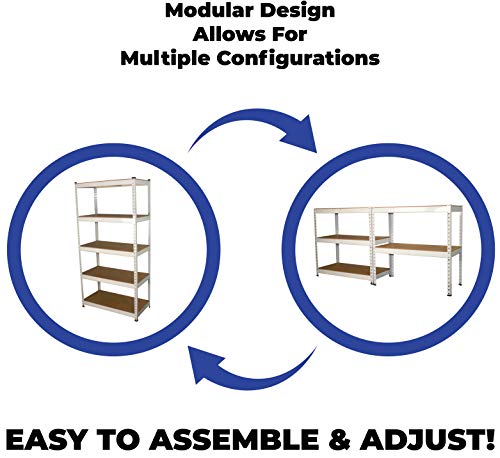MonsterRax 18"x48"x72" Modular Garage Shelving - White Steel Storage Rack - 300 Pounds Per Shelf - 5-Tier Shelves/Work Bench (18x48x72)