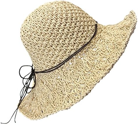 Nilin Womens Fashion Summer Straw Hat Sun Hat Folding Travel Beach Cap (1401# Beige)
