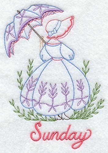 Embroidered Flour Sack Towels Days of the Week Umbrella Sunbonnet Lady Sue Designs Set of 7