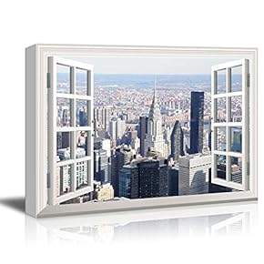 Canvas Wall Art - Window Peering Over The New York City Skyline - Giclee Print Gallery Wrap Modern Home Art Ready to Hang - 12x18 inches
