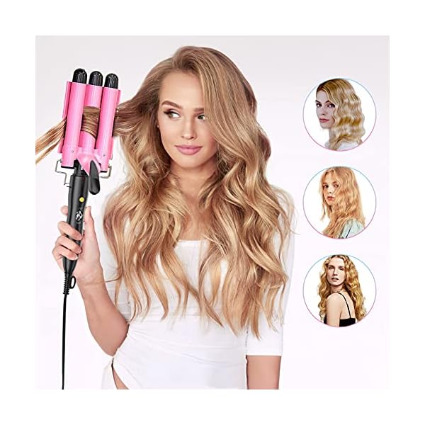 3-Barrel-Hair-Waver-BESTOPE-Hair-crimpersTongs-25mm-Hair-Curling-Iron-Tourmaline-Ceramic-Curling-Wand-Beach-Wave-for-Long-Hair-Styling-with-2-Temperature-Mode-Control-Pink 3 Barrel Hair Waver, BESTOPE Hair crimpers/Tongs 25mm Hair Curling Iron Tourmaline Ceramic Curling Wand Beach Wave for…
