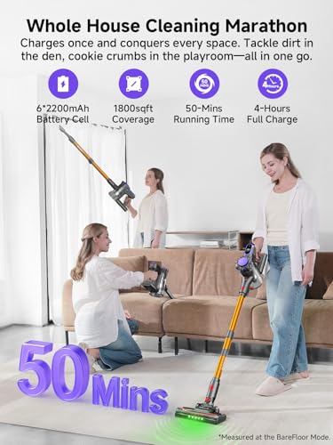 MONSGA Cordless Vacuum Cleaner, 45KPa Stick Vacuum for Home, 50Mins Anti-Tangled Vacuum Cleaner with Charging Dock, Light-Weighted Handheld Vacuum for Pet Hair/Carpet/Floor, MV3