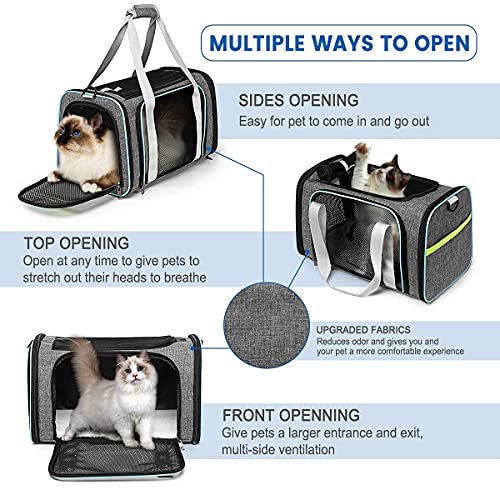 CATISM Cat Carrier,Airline Approved Pet Carriers,Collapsible 15 Lbs - Bearing Dog Carriers, 3 Openable mesh Windows and Escape-Proof Buckle for Pet\'s Journey Safe and Comfortable