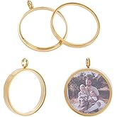 UNICRAFTALE 2Pcs Real 18K Gold Plated Memory Locket Charm Stainless Steel Glass Floating Charm Crystal Photo Frame Locket Pendants Flat Round DIY Picture Photo Charms for Jewelry Making