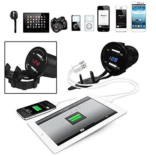 Cyhulu 12V DC Motorcycle Car 3.1A Dual USB LED Charger Socket Voltage Voltmeter Panel - Thumbnail 3