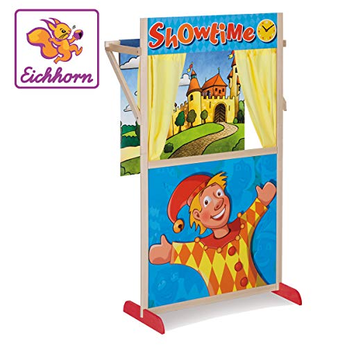 Eichhorn 100002586 - Stand-Kasperltheater 27,5x64x110cm, Zwei tauschbare Hintergründe, teilmontiert, Buchenholz