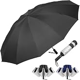 Inverted Travel Umbrella, 62 Inch Large Reverse Folding Umbrella, Auto Open Close Compact Umbrella with 12 Ribs, UV Silver-Coated Canopy, for Rain Sun Car Travel