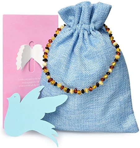Rainbow Dove Baltic Amber Teething Necklace Natural For Babies(Unisex) - Anti-inflammatory, Teething Pain Relief, Drooling, Fussiness Reduce Mix Color 002