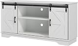 Panana White Wooden Sideboard Cabinet with 2 Sliding Barn Doors TV Stand view 1