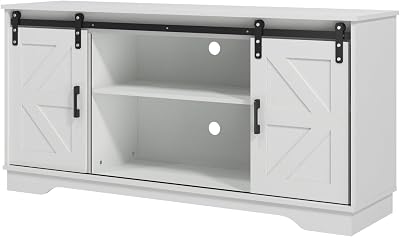 Panana White Wooden Sideboard Cabinet with 2 Sliding Barn Doors TV Stand