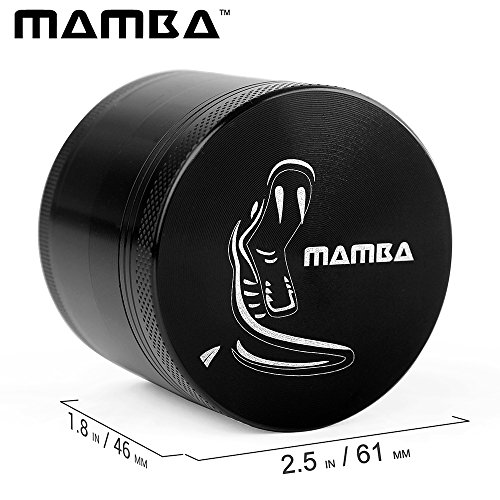 Mamba Grinders 2" Premium Spice Herb Grinder - Razor Sharp Teeth, Pollen Catcher, Scraper - Strong & Portable Plant Tobacco Grinding Accessories Tool. Create The Perfect Fluffy Grind Anywhere (Black)