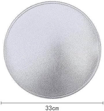 BJKKM Round Placemats With Holder Set Of 6 Heat Resistant PU Leather Placemats For Drink (Color : Silver, Size : Round 33cm)