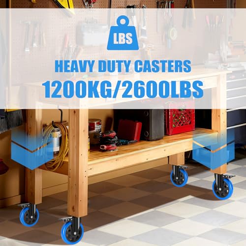 Humagineer 150mm Heavy Duty Furniture Casters with Double Brake, Heavy Duty Swivel Casters for Heavy Loads, 1200kg Load, Silent and Durable Polyurethane Castors, Set of 4