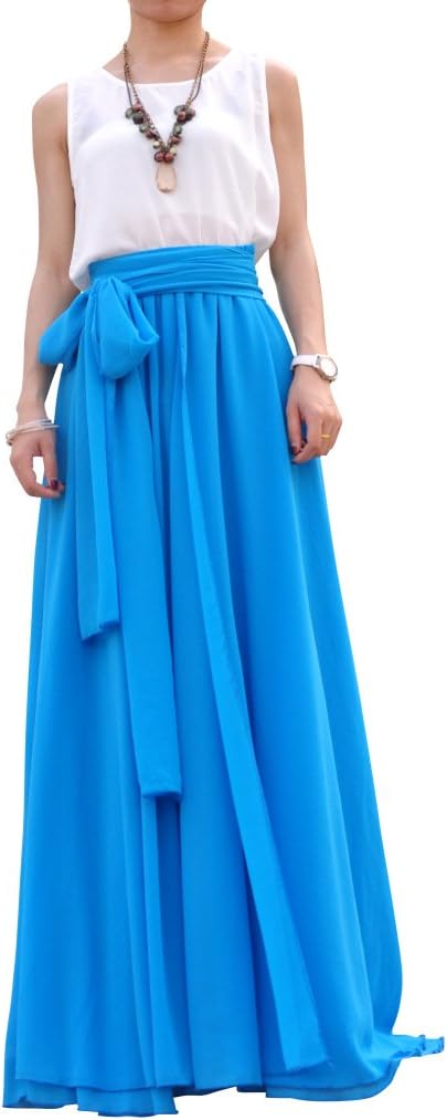 Beatiful Bow Tie Summer Beach Chiffon High Waist Maxi Skirt