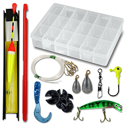 TW24 Angelzubehör - Angelkoffer - Bleischrot - Angelhaken - Gummiköder - mit Auswahl (60tlg. Angelbox)