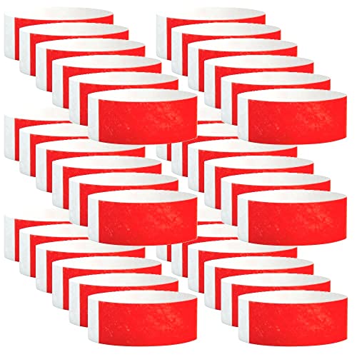 WristCo Neon Red Tyvek Wristbands for Events 600 Count ¾” x 10
