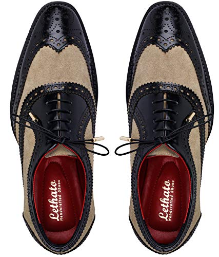 Lethato Wingtip Brogue Oxford Dress Shoes Handmade Men's Genuine Leather Lace up Dress Shoes Camel