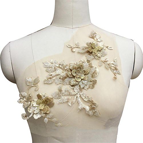 Embroidered Lace Appliques Sequins 3D Flower Sequence lace for Bridal Wedding, DIY Clothes Decorations Applique Motif Sewing
