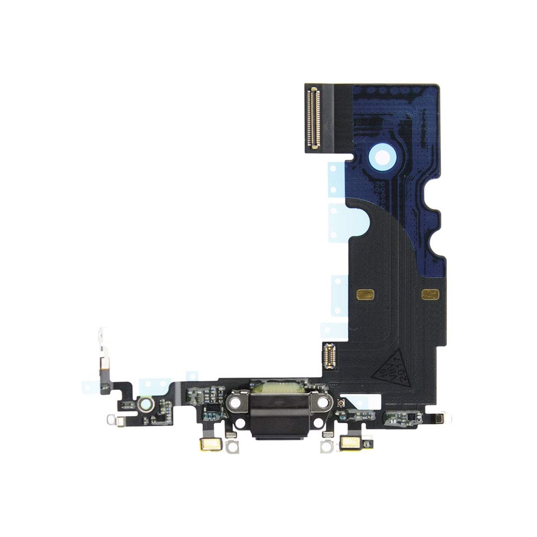 OnlyTech - Charging Connector flex cable compatible with iPhone 8 Space Grey - Charging Port with Black USB Dock, Microphone and GSM Antenna