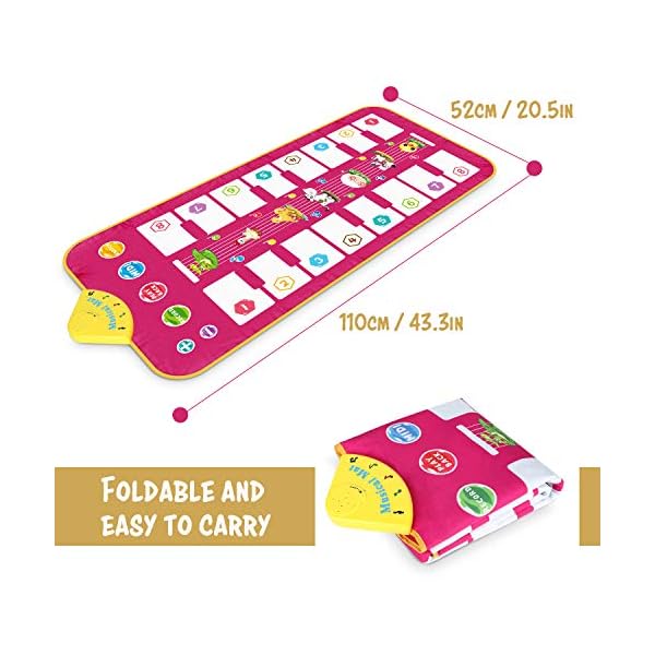 Magicfun Piano Mat, Music Dance Mat Toy for Toddlers, Double side Keyboard Play mat with 7 Animal Sounds, Educational Musical Carpet Gifts for Toddlers Boys Girls over 3 years old, 110 x 52 cm.