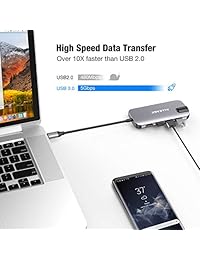 ALLEASA USB C Hub, USB C HDMI Adaptador 8 en 1 MacBook Pro Dock con Ethernet USB C suministro de energía 3 puertos USB 3.0, lector de tarjetas SD TF para dispositivos tipo C