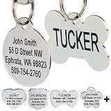 GoTags Stainless Steel Pet ID Tags, Personalized Dog Tags and Cat Tags, up to 8 Lines of Custom Text Engraved on Both Sides, in Bone, Round, Heart, Bow Tie, Flower, Star and More (Bone, Regular)