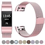 GEAK Fitbit Charge 2 Bands Metal,Milanese Loop Stainless Steel Replacement Accessories Magnetic Metal Small Bands for Fitbit Charge2 Rosepink