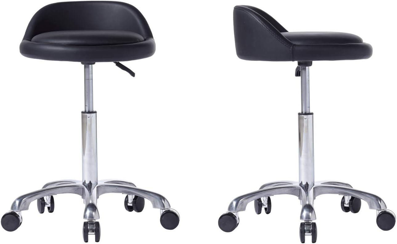 FRNIAMC Upgraded Salon Stool Adjustable Height Hydraulic Rolling Swivel Stool Chair with Wheels with Backrest for Tattoo Facial Massage Spa Medical Shop Home Office (Black): Kitchen & Dining