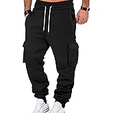 Wangdo Mens Cargo Sweatpants Heavyweight Elastic Waist Fleece Lined Joggers for Men with Pockets Baggy Drawstring Track Pants