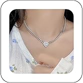 Erimberate Bohemian Crystal Heart Choker Necklace Paved Cz Heart Pendant Necklace Silver Curb Chain Collar Necklace Rhinestone Heart Chunky Link Chain Necklace Jewelry for Women Gifts