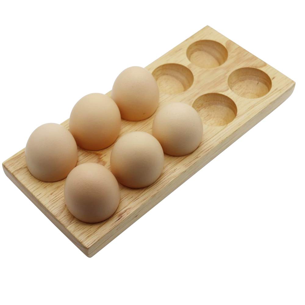TAMUME Natural Wooden Egg Holder Rack, Essential Kitchen Egg Storage Holder and Egg Organizer with Wooden Egg Cups Hold Up to 10 Eggs (10 Eggs)