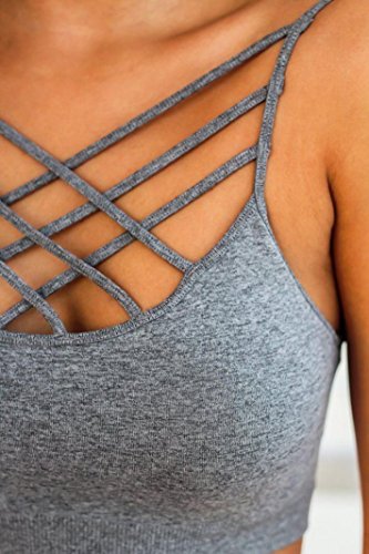 Gyoume Women Running Sports Bra Yoga Gym Workout Vest Crop Tops Shapewear Padded Bra (L, Gray)