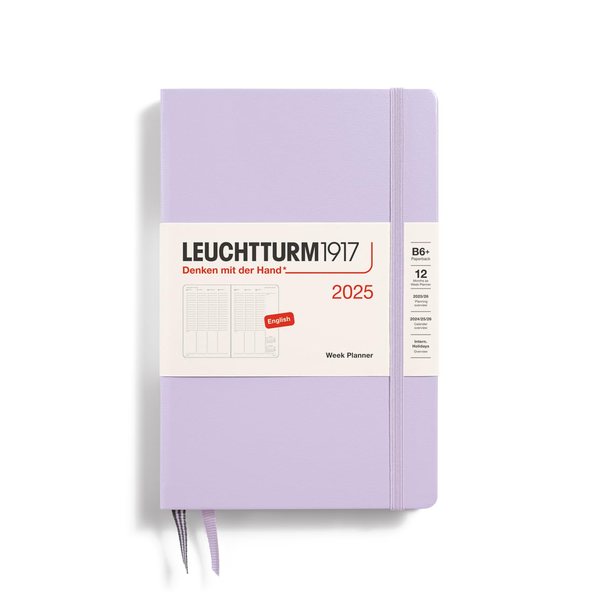LEUCHTTURM1917 371021 Weekly Planner 2025, Paperback B6+ Hardcover - 12-Month Calendar, Lined - Lilac, English