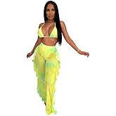 ECHOINE Women's Sexy Beach Swimsuit Mesh Cover Up See Through Two Piece Outfits Clubwear with Briefs Purple