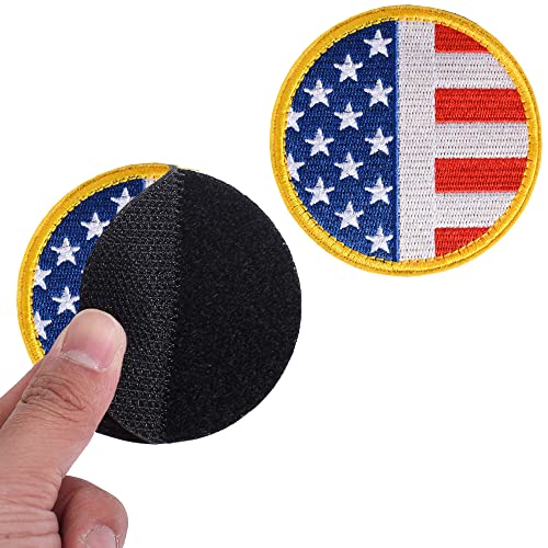 2 Pieces Round Shape Tactical USA Flag Patch American Flag US United States of America Military Uniform Emblem Patches Gold Border Style 3