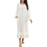 YARISNEY Women's Victorian Nightgown Soft Cotton Sleepwear Long Sleeve Princess Nightdress with Pockets