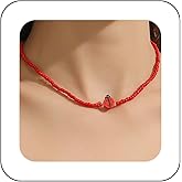 Andelaisi Boho Red Bead Necklace Vintage Ladybug Choker Necklace Red Rice Beaded Chain Necklace Adjustable Summer Seed Bead Necklace Jewelry for Women
